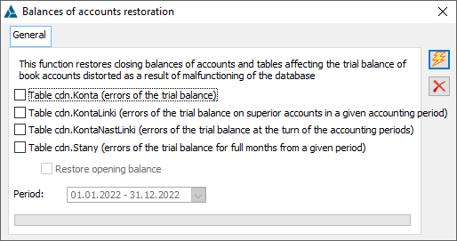 Restoring of balance of accounts