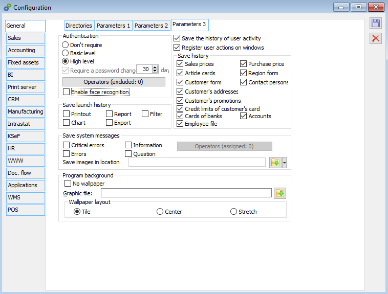 Configuration, Parameters 3 tab – Authentication