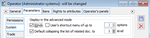 Settings of the shortened context menu