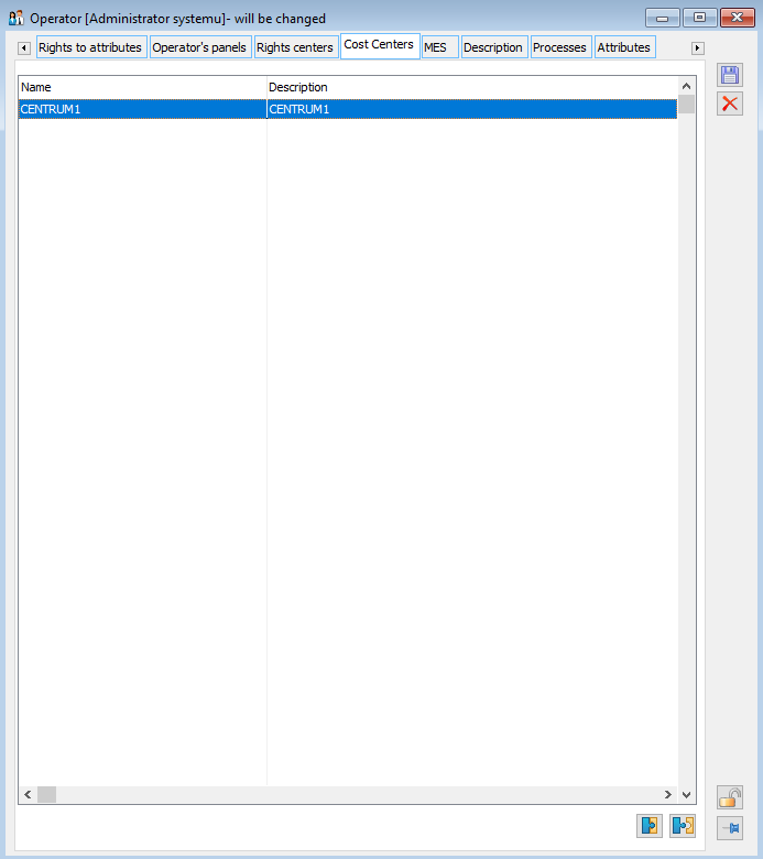 Operator, tab: Cost centres