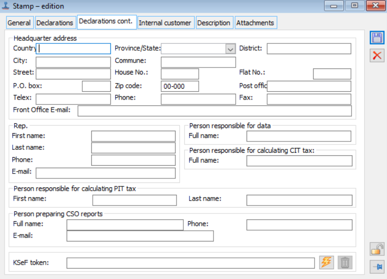 Stamp, tab: Declarations contd.