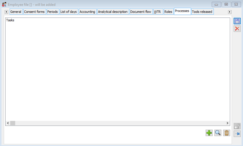 Employee card, tab: Processes