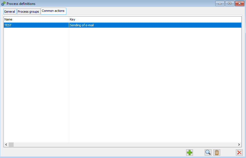 Processes definitions, tab: Common actions