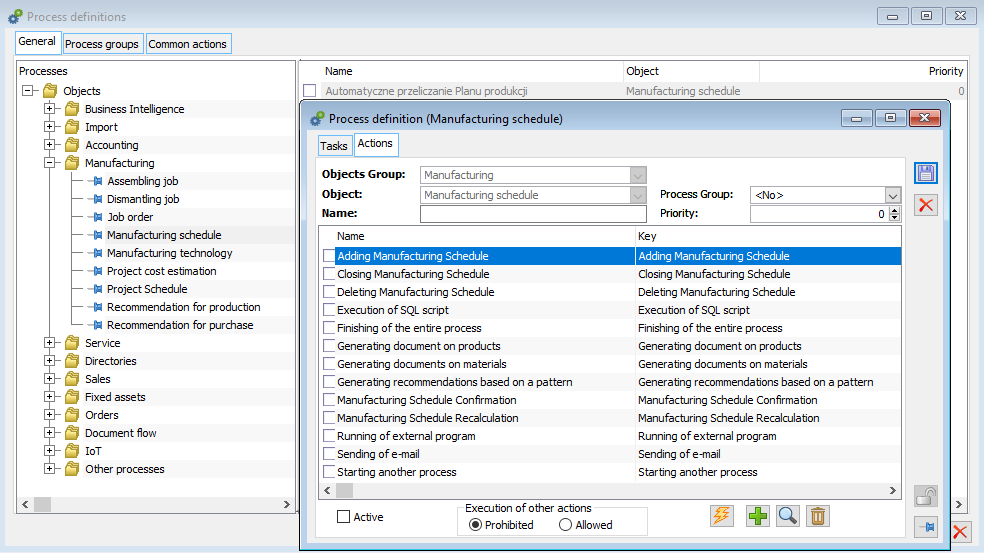 New key actions available for the Production Plan object