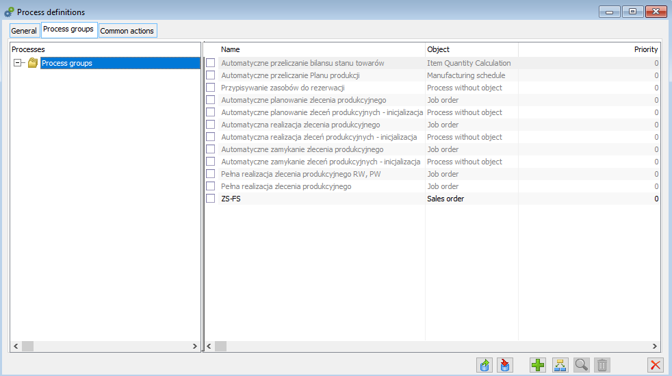 Processes definitions, tab: Processes groups