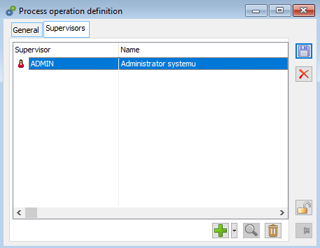 Process activity definition, tab: Supervisors