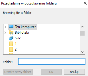 Selection of directory where the images will be saved
