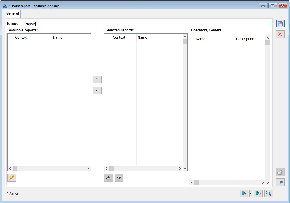 Configuration of available BI Point reports