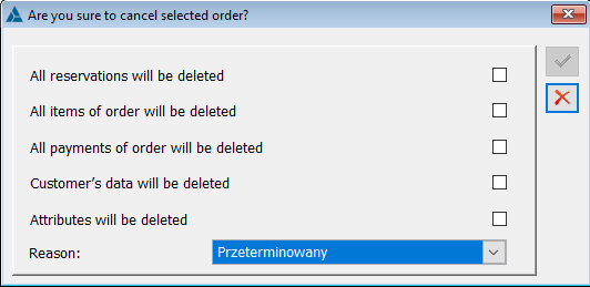 Cancellation options window.