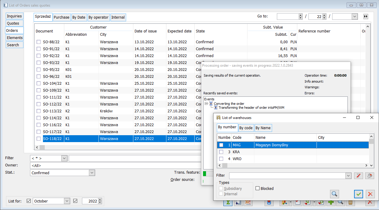 The process of generating a WR- document from a SO with items / goods located in different warehouses.