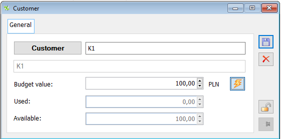 The form for adding/editing a contractor in the KNT BUDGET promotion