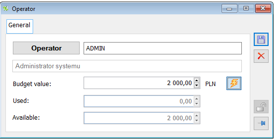 The form of adding/editing an operator in the OPE BUDGET promotion