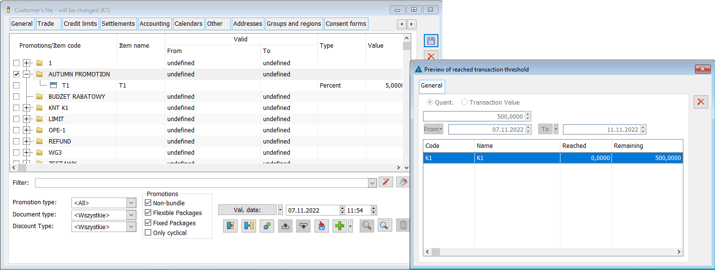 Contractor’s card, Discounts tab, Preview of the acquired transaction level.