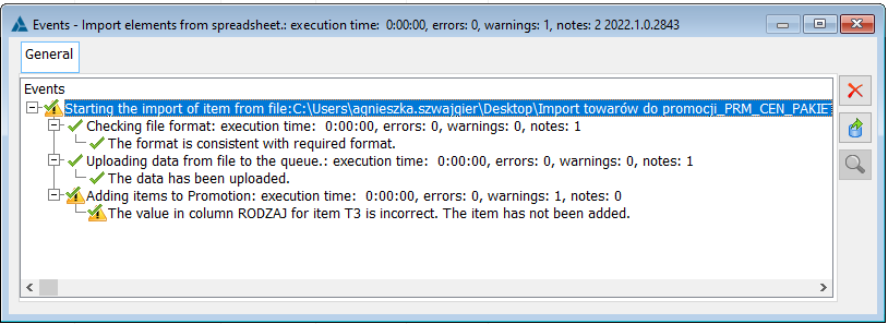 Import of goods for promotion: Data validation during import – import with errors.