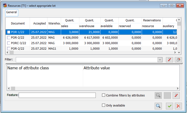 Form: Resources, goods batch selection