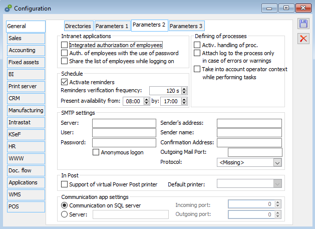 Configuration, tab: General/Parameters 2: Defining processes 